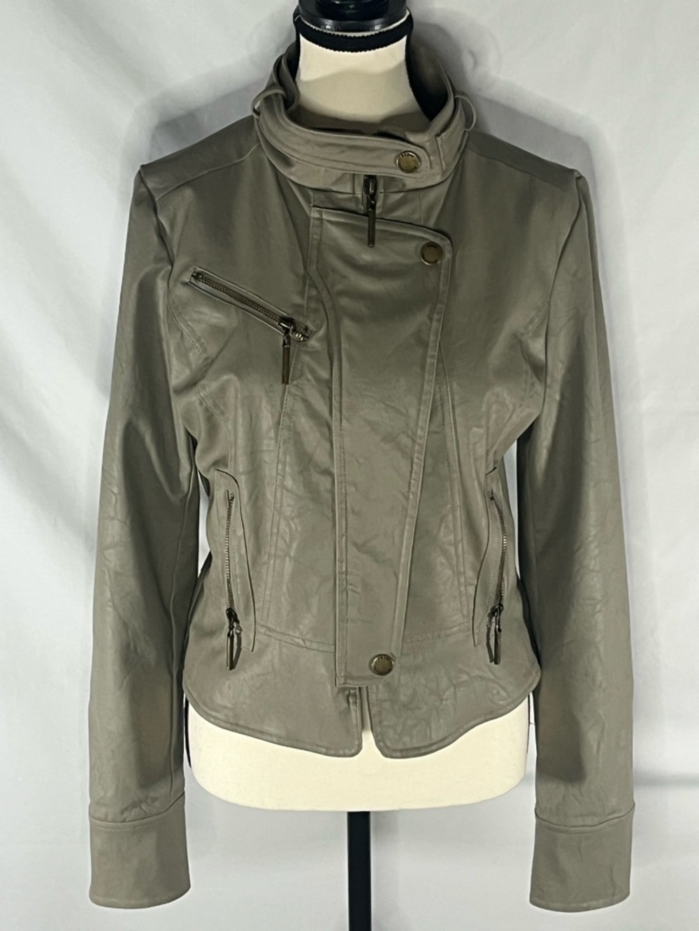Paperdenim&cloth Faux Leather Asymmetrical Moto Jacket Taupe Gray Size Medium